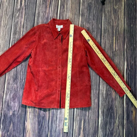 Women’s Vintage Red & Black Suede Leather 90s Style Button Down Shirt Jacket‎ - Picture 9 of 11